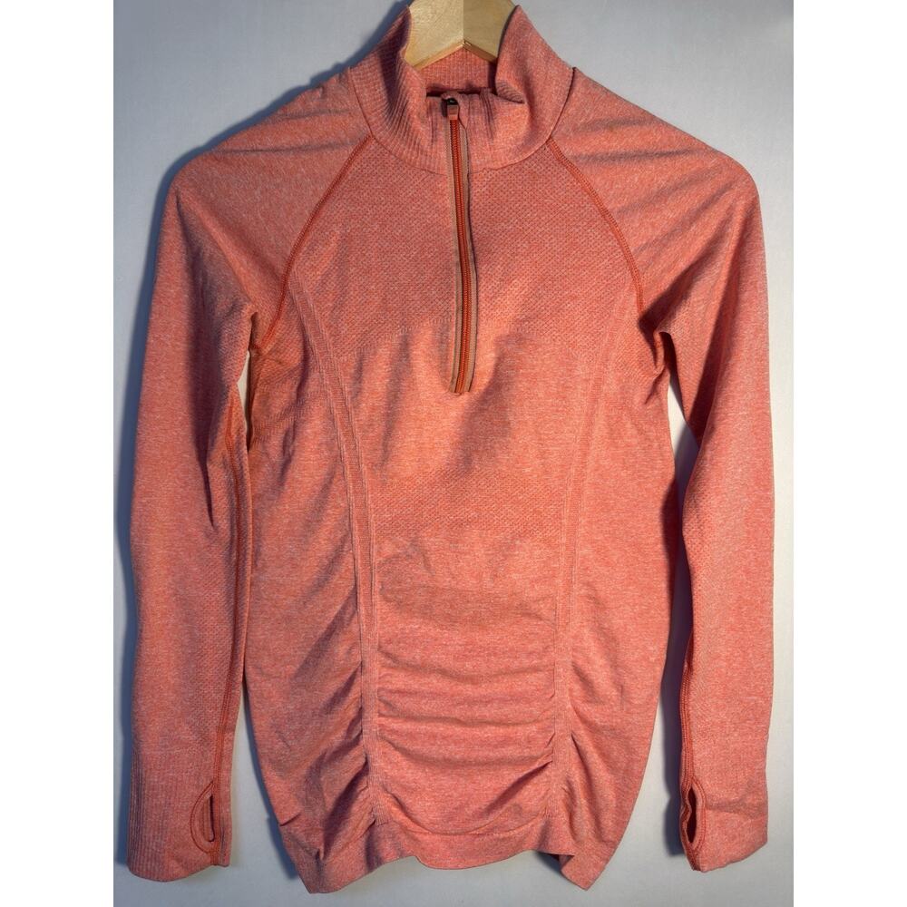 Athleta Women‎ XS Coral 1/4 Zip Athletic Pullover Thumbholes Stretch Top